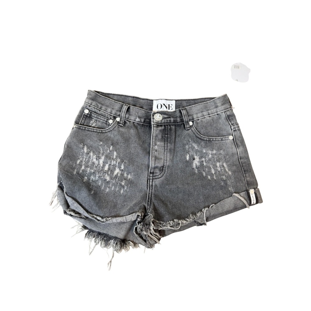 One Teaspoon Denim Shorts Womens 27 Gray Phantom Hawks Distressed Frayed Hem‎